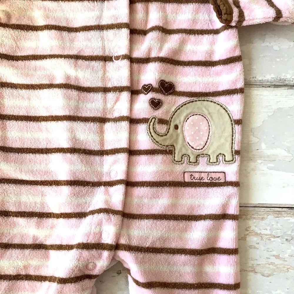 Carters 6m Baby Girl Terry Footie Sleeper Pajamas One Piece Outfit Pink Stripes